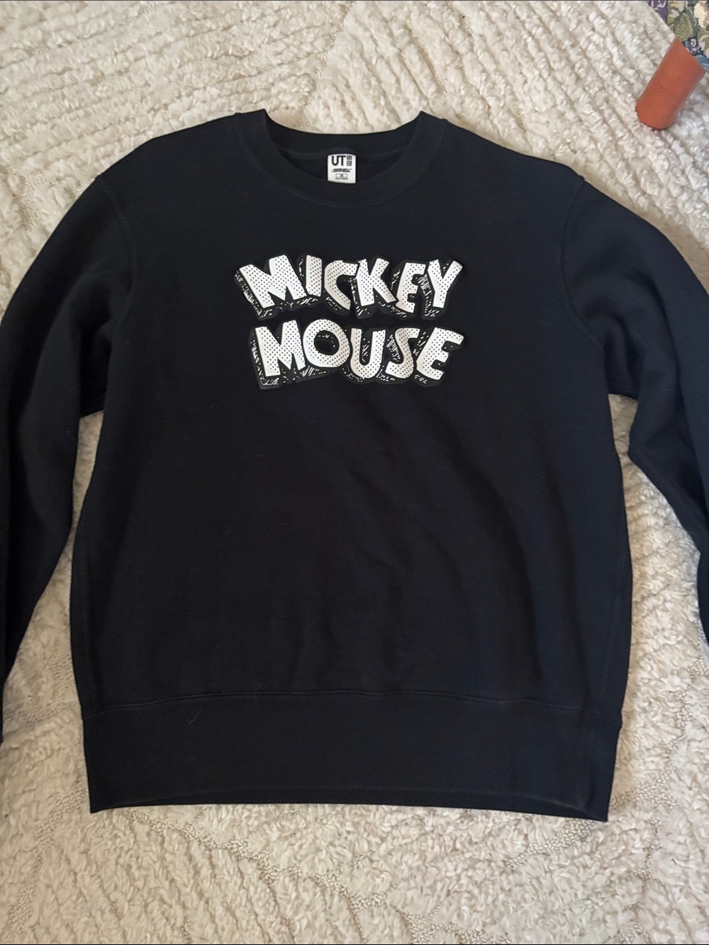 Uniqlo Black Crewneck Sweater with White Mickey Mouse Logo